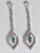 18k White Marquise Earrings (1.32 Ct Blue &amp; White Diamonds VS1-VS2) - £1,688.65 GBP