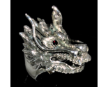 Sterling silver ring Huge Dragon head mythological Animal with 2 Dark Red Garnet - $184.50