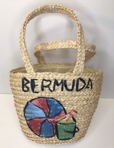 Vintage Small Bermuda Woven Straw Bag Double Handle  - $22.00