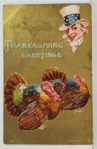 Thanksgiving Greeting Embossed Birds Uncle Sam Embossed 1909 Postcard M18 - £7.01 GBP