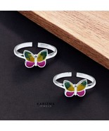 925 Real Sterling Silver women pretty Enamel Butterfly Toe Ring - Pair - $27.44