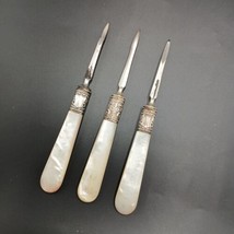 Antique Mother of Pearl Handle &amp; Sterling Nut Picks Seafood SET of 3 - $37.39