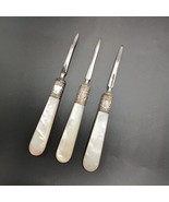 Antique Mother of Pearl Handle &amp; Sterling Nut Picks Seafood SET of 3 - £27.94 GBP