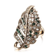 Fashion Green Crystal Wedding Engagement Rings For Women Silver Color Vintage Je - £6.15 GBP