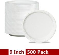 9” 500 Pack Food Plates Eco Friendly for Meal Prep White Heavy Duty Microwave - £75.36 GBP