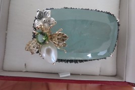 Huge 190 carat Aquamarine, peridot, pearl diamond 14k gold bee fly brooch pin - £23,740.86 GBP