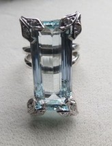 Estate Huge 17.10 carat VVS Aquamarine &amp; diamond Platinum &amp; Silver ring Sz 6.5-7 - £3,561.12 GBP