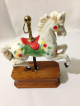 Vintage Carousel Horse on Brass Pole Mounted on Wood Base Collectible BEST DEAL - £16.71 GBP