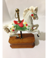 Vintage Carousel Horse on Brass Pole Mounted on Wood Base Collectible BE... - £16.50 GBP