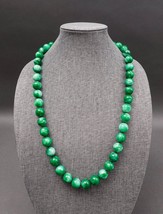 Vintage Jade Jadiete Green Apple Mottled 16 mm Beaded Knotted 30&quot; Long Necklace - £324.77 GBP