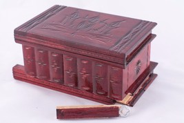 Unique Handcrafted Natural Wood Jewelry Keepsake Trinket Box Cherry Red Puzzle - £56.05 GBP