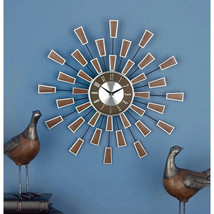 22&quot; Brown Metal Star Burst Wall Clock with Silent Operation and Spoke Design - £49.48 GBP