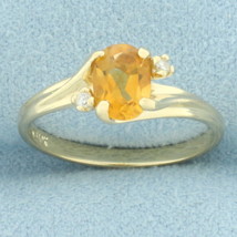 Citrine and Diamond Ring in 10k Yellow Gold - £120.82 GBP