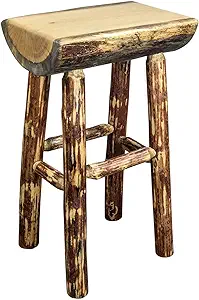 Montana Woodworks Glacier Country Collection Half Log Barstool with Exterior Sta - £292.88 GBP