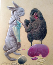 Easter Postcard Dressed Bunny Rabbit Apron Rooster PFB Embossed Hand Tinted 8736 - £13.91 GBP