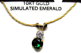 18&quot; 10KT Gold Simulated Emerald Pendant 1/20 Gold Filled Chain New w Box - £63.11 GBP