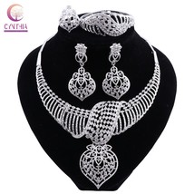 CYNTHIA New Fashion African Jewelry Set Dubai Silver Plated Bridal Necklace Earr - £28.15 GBP