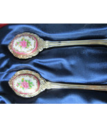 SET OF SILVERPLATE AND FLORAL CERAMIC SPOONS MADE IN KOREA NIB 5&quot; ORIGINAL - £79.59 GBP