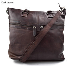 Ladies buffalo leather black handbag women shoulder bag leather satchel dark bro - £149.40 GBP
