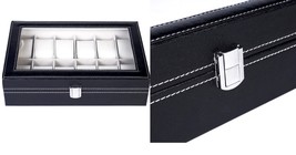 Watch Box Leather Display Case Organizer Top Glass Jewelry Storage 12 Slots  - £32.29 GBP