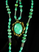 Vintage Czech Necklace Sterling Turquoise and Brass pendant with Paste rhineston - £222.82 GBP