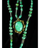 Vintage Czech Necklace Sterling Turquoise and Brass pendant with Paste r... - £227.81 GBP