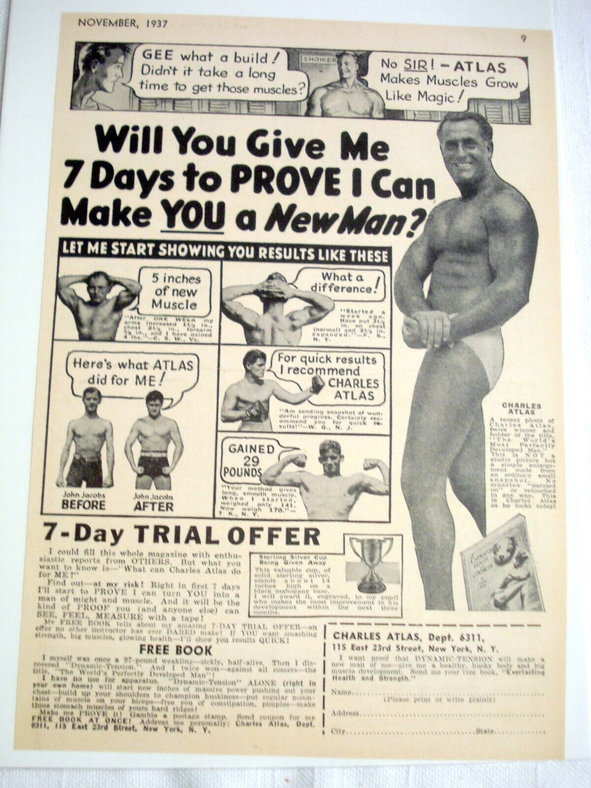 1937 Ad Charles Atlas Will You Give Me 7 Days To Make You a New Man ? - £6.28 GBP