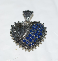#49=&quot;NEW&quot; Barbara Bixby Heart Blue Enamel Enhancer Pendant In Original Box &amp;Bag - £55.46 GBP