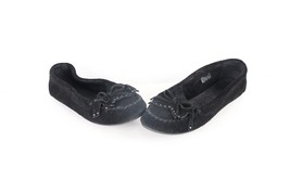 Minnetonka Womens 7.5 Distressed Suede Leather Fringed Moccasins Shoes B... - $44.50