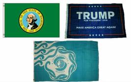 3x5 Trump #1 &amp; State of Washington &amp; City of Seattle Wholesale Set Flag 3&#39;x5&#39; - £11.63 GBP