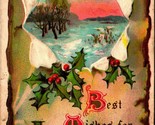 Best Wishes for Christmas Winter Scene Holly Wax Seal UNP DB Postcard E12 - $4.42