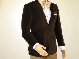 Men's Velvet Blazer Sport Coat Two Button Side Vents GEORGIO COSANI 491 Brown image 7