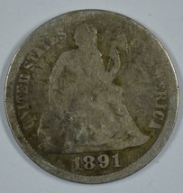 1891 O Seated Liberty circulated silver dime  - £10.16 GBP