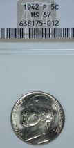 1942 P Jefferson silver nickel NGC MS 67 - $68.00