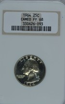 1964 Washington proof silver quarter NGC Cameo PF 68 - $69.00