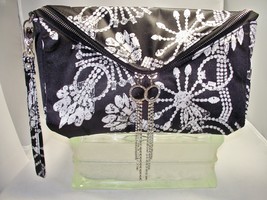 Erikson Beamon Cosmetic bag 10&quot; X 7&quot; Black &amp; White with rhinestone zipper pulls - £28.11 GBP