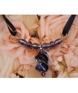 Purple Swirl Glass Pendant and Ribbon Necklace  - £11.84 GBP