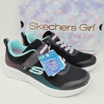 Skechers Girls Sneakers Sz 2.5 Microspec Athletic Black Aqua Casual Shoes - £38.38 GBP