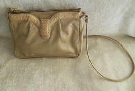 Palizzio Beige Leather Handbag W/Snakeskin Trim on Front - $56.93