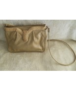 Palizzio Beige Leather Handbag W/Snakeskin Trim on Front