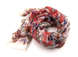 Women new white colorful paisley long soft scarf - $9,999.00