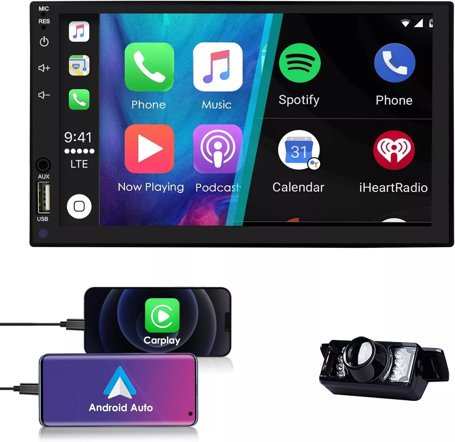 Double Din Car Stereo Radio With Auto CarPlay, 7 Inch Touch Screen Android - $81.08