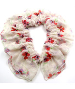Women new ivory orange red floral print frilly long soft scarf - £7,974.38 GBP
