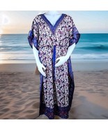 Purple Fuchsia Paisley Kaftan Border Print Dress Belted Long V-Neck Side... - $35.50