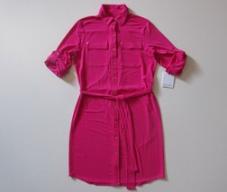 NWT Calvin Klein Hibiscus Pink Roll Sleeve Button Down Jersey Shirt Dress 6 - £33.11 GBP
