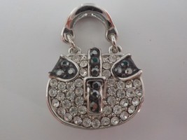 Small Jeweled Charm Purse White/Clear &amp; Charcoal Faux Diamonds Silver Color Back - £3.97 GBP