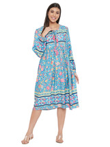 Floral Printed Sky Blue Poly Cotton Empire Dress for Women - £24.83 GBP