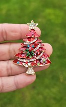 Christmas Tree Brooch Gold Plated Broach Colour Stones Celebrity Queen PIN i13 - £12.43 GBP