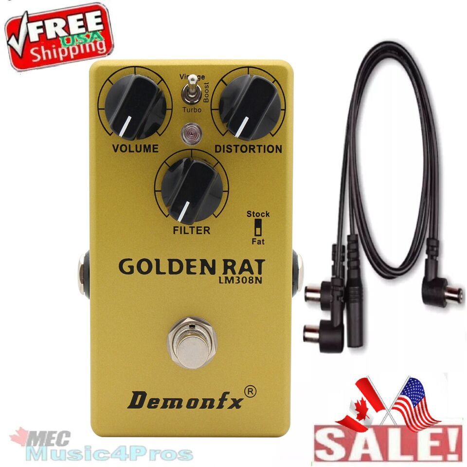 Demonfx GOLDEN RAT +PDC 3A Cable Guitar FX Pedal Fuzz DistortionBoost 3 ... - $41.50