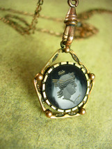 Antique Victorian Pearl Slide Pocketwatch chain and Intaglio Fob LONG 48... - $325.00